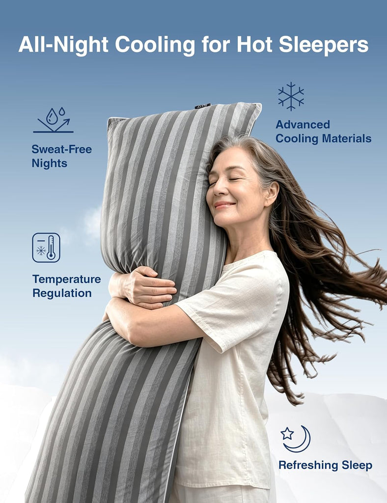 Cooling Body Pillow for Adults, Long Pillow with Memory Foam Adjustable, Firm Support Body Pillow for Side Sleeper