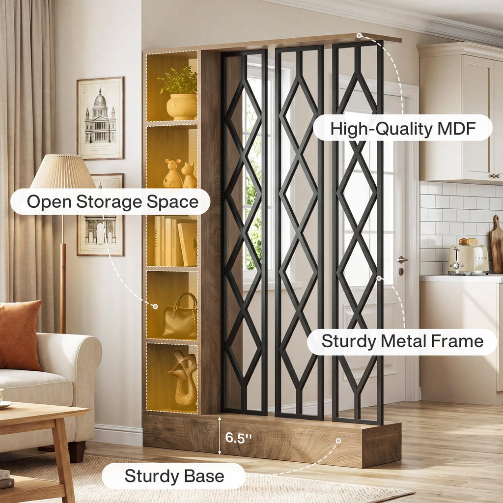 70.87" Tall Wall Room Divider with 5-Tier Storage Shelves