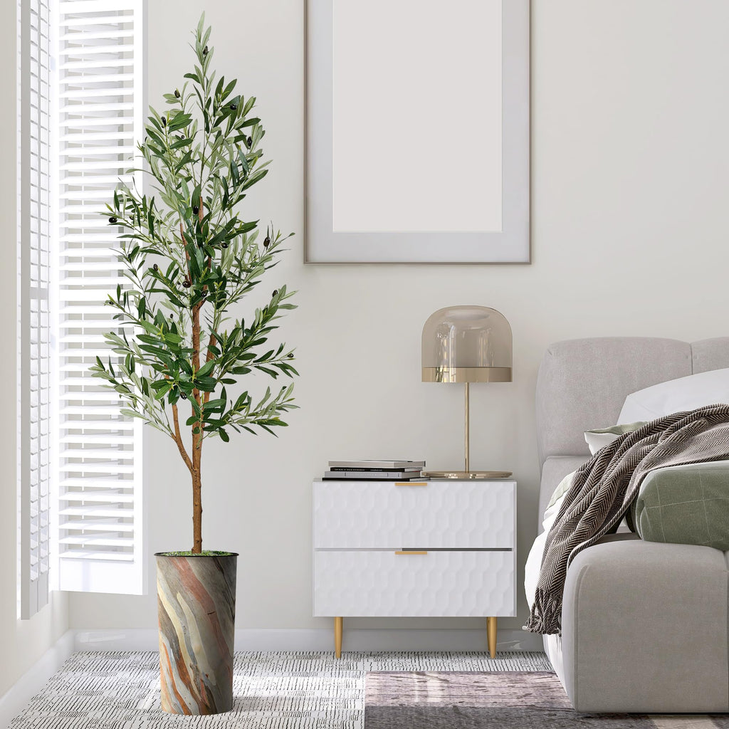 Artificial Tree in Modern Contemporary Planter, Fake Olive Silk Tree for Indoor and Outdoor Home Decoration - 68"