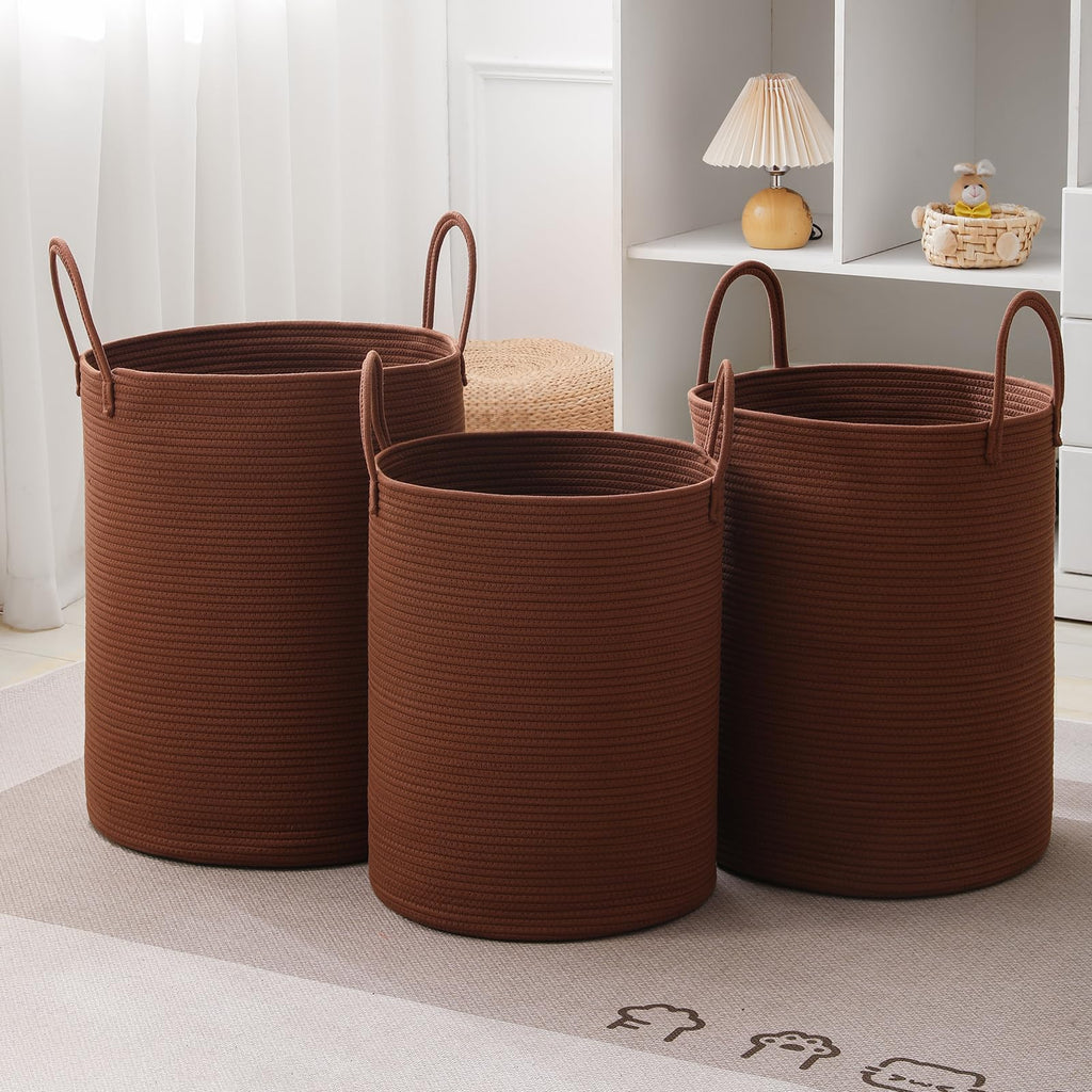 Basket Hamper Tall Rope Storage Woven for Blanket toys Dirty Clothes Bathroom Bedroom (Dark Brown, 60L/15.8Gal)