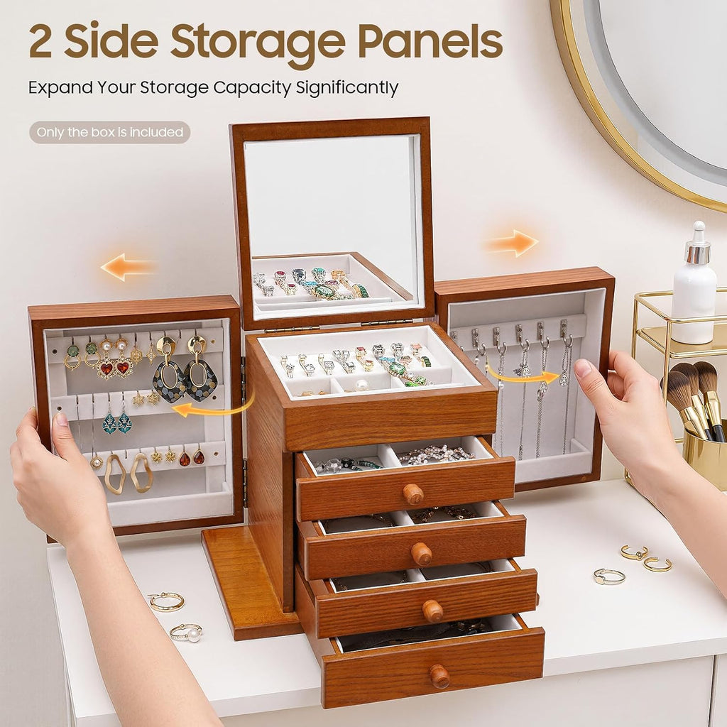 Walnut Wooden Jewelry Box 5 Layer Vintage Wood Jewelry Organizer