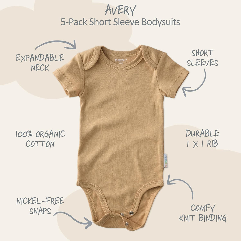 Avery Multipack Short Sleeve Bodysuits 100% Organic Cotton