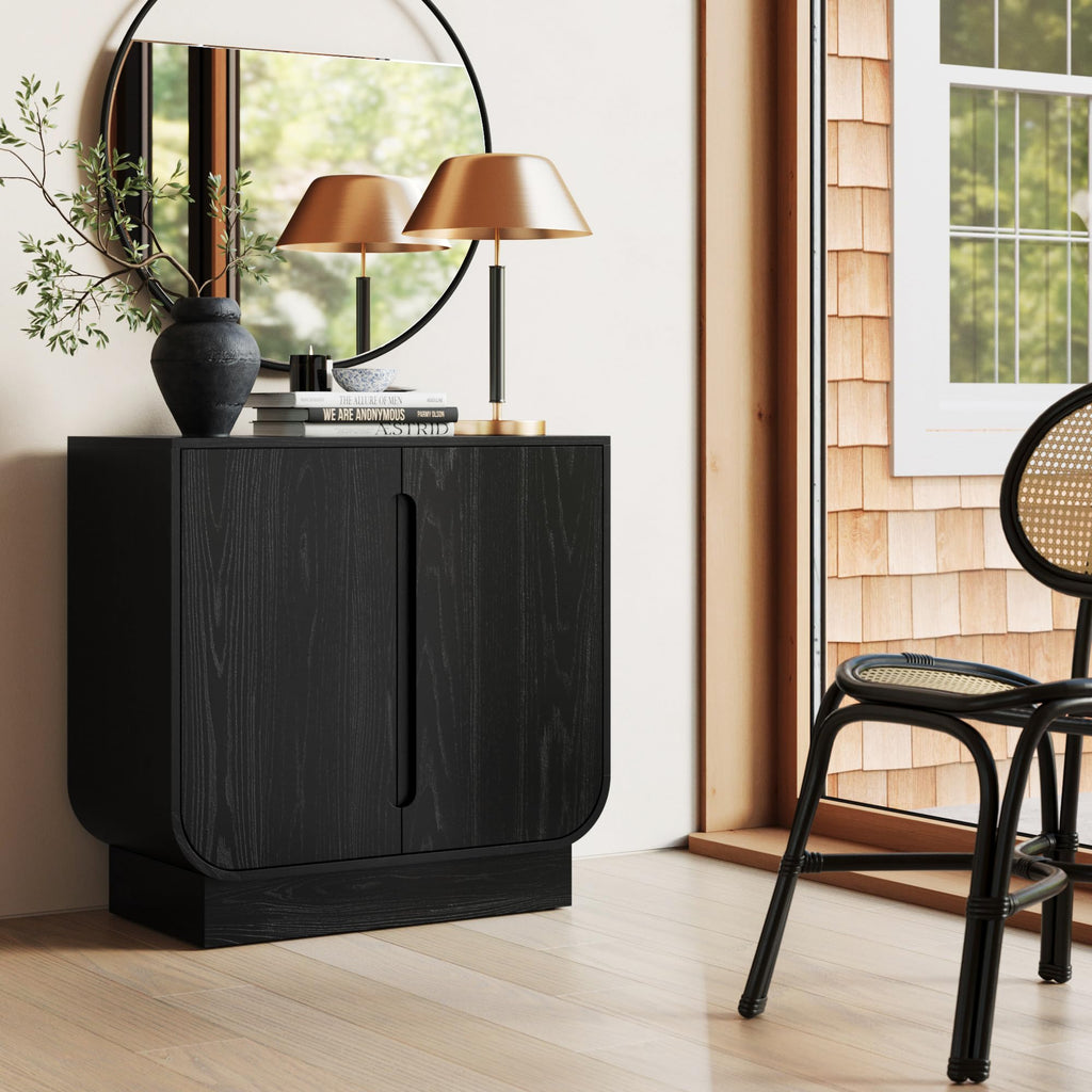 Joey Mid Century Modern Buffet Sideboard Storage Cabinet, Arched Accent Cabinet with Rounded Bottom Edges and