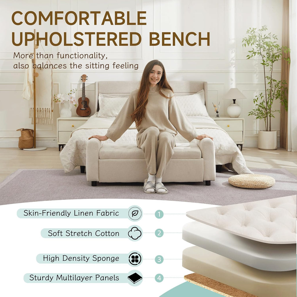 Ottoman with Storage, Tufted Storage Bench , 48" Fabrics End of Bed Bench, Upholstered Entryway Shoe Benches with