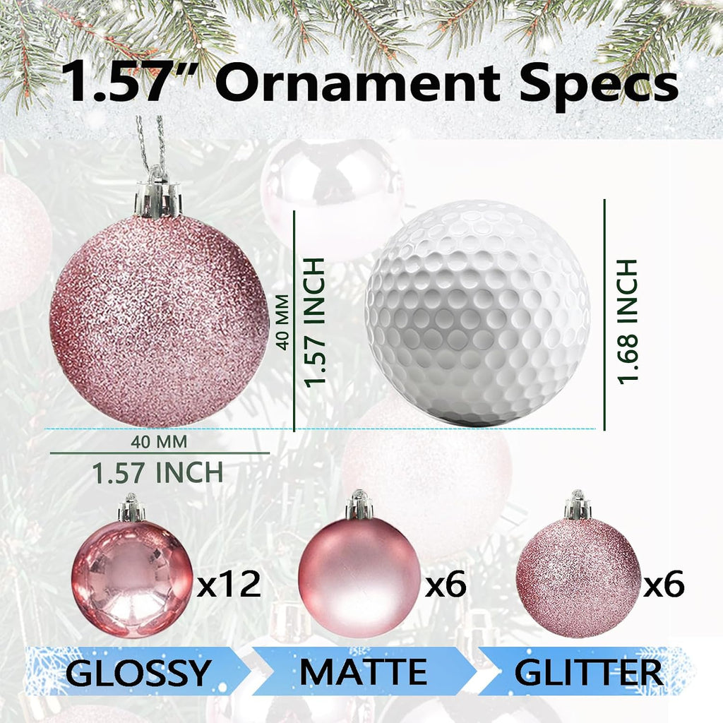 4cm/1.57" Shatterproof Christmas Balls Ornaments, Pre-Strung Hanging Xmas Tree Decorations, 3 Styles Holiday - Set of 24