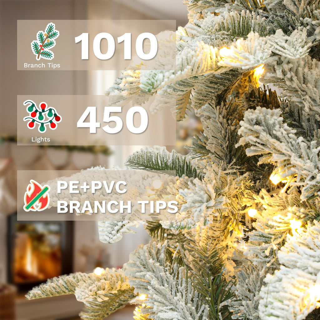 7.5ft Snow Flocked Spruce Pre-lit Artificial Christmas Tree, White