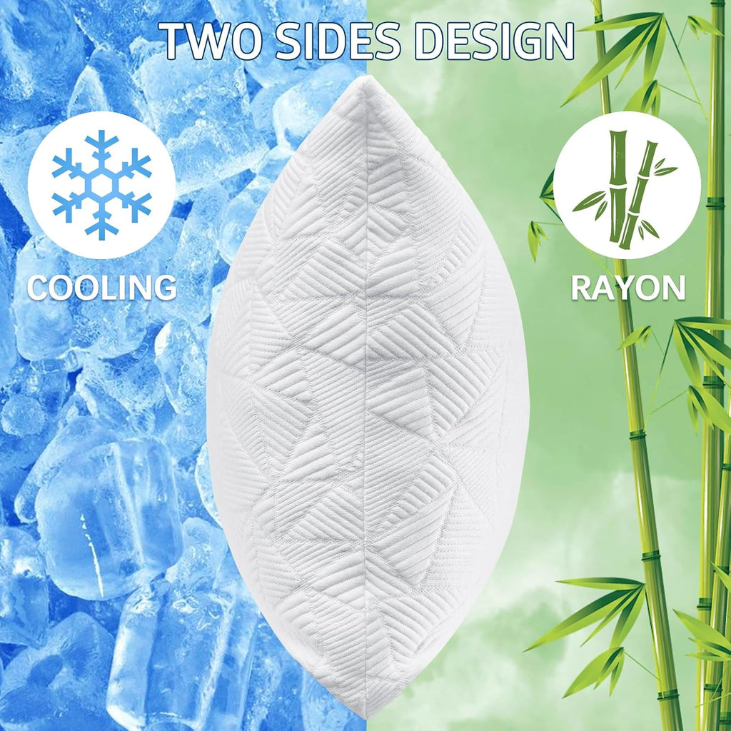 Cooling Pillows Queen Size Set of 2, Shredded Memory Foam Pillows Cool for Hot Sleepers, Adjustable Firm Soft Support