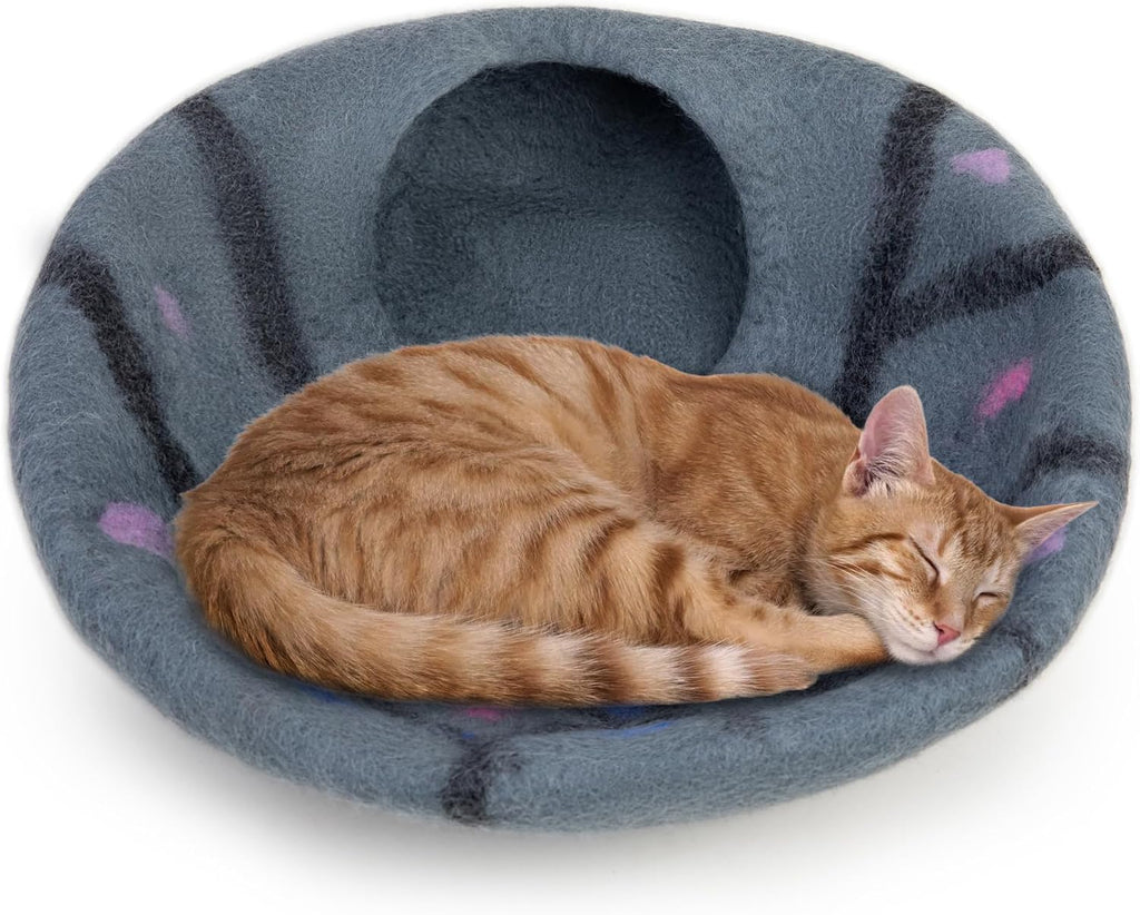 Premium Felt Cat Cave Bed - Wool Kitty Beds Handcrafted Kitten Caves Bed for Indoor Cats - Made from Merino Wool