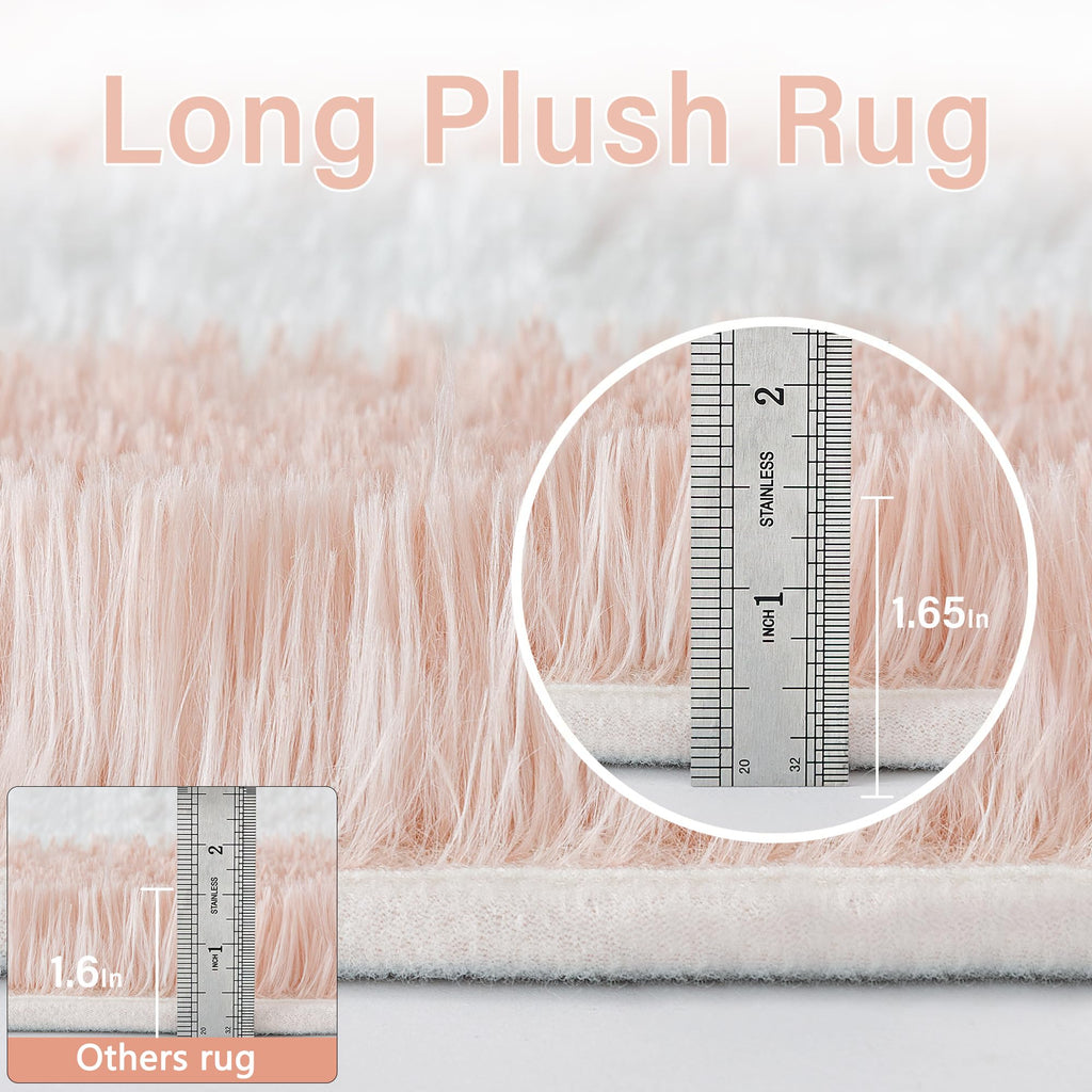 Pink Round Rug 6ft Soft Fluffy Checkered Shag Carpet