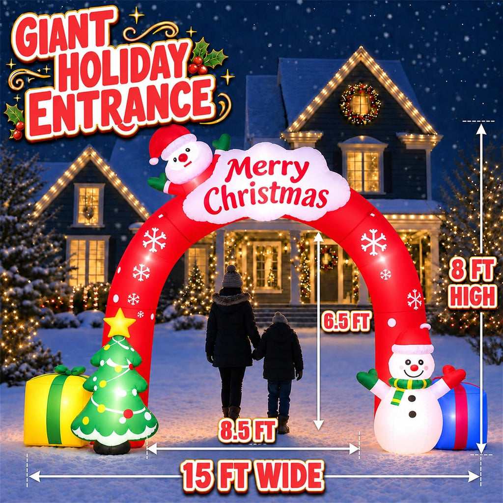15FT Christmas Inflatables Archway with LED Lights,Blow Up Yard Decorations