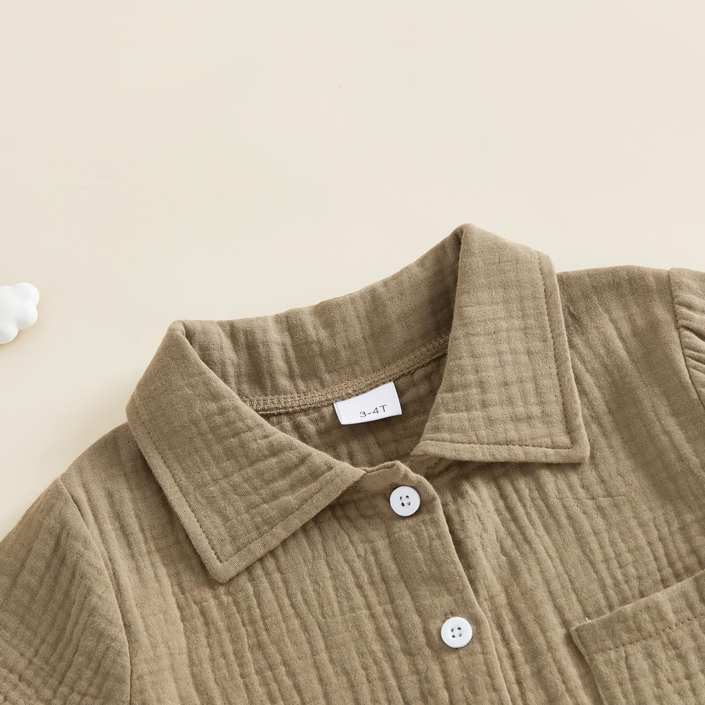 Boys Clothes Set Toddler Infant Boys Button-down Shirt Tops + Cotton Gauze Shorts Summer Outfit 2PCS with Pockets
