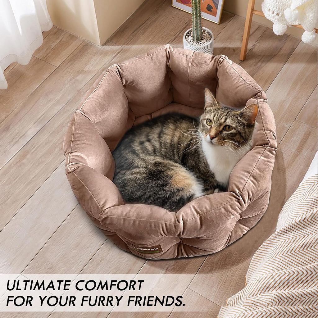 Home Deep Nest Cat Beds for Indoor Cats, Washable Round Cat Bed, Cute Kitten Bed with Anti-Slip Bottom for Kitty