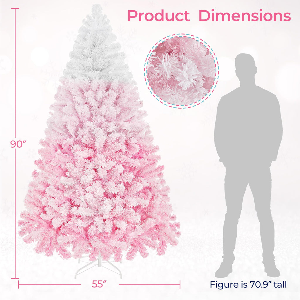 7.5ft Prelit Flocked Christmas Tree, Pink & White, 550 Lights