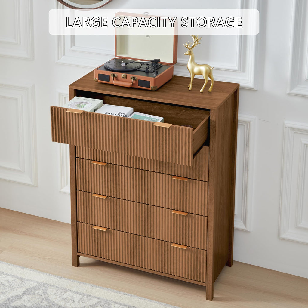 5 Drawer Dressers, Modern Closet Chest of Drawers with Waveform Fluted Panel, Large Wood Storage Dresser Organizer