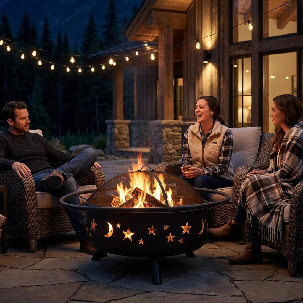 Cosmic 42-Inch Large Outdoor Fire Pit - Wood-Burning Firepit for Outside Patio, Backyard, Deck - Steel
