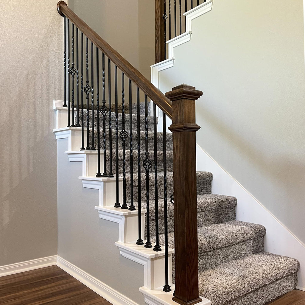 Stair Parts - Single Twist Iron Balusters (Box of 10) 1/2" Staircase Square Metal Spindles (Real Satin Black not