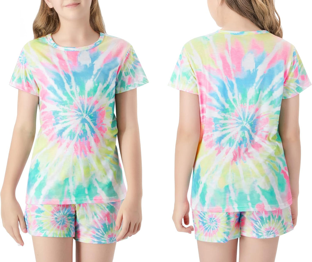 Girls Summer Pajama Set Cute Prints Short Sleeves Shorts