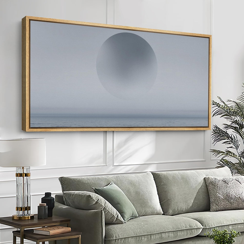 Extra Large Framed Canvas Print Wall Art Minimalist Blue Ocean Sunset Calm Abstract Seascape Illustrations Modern Art
