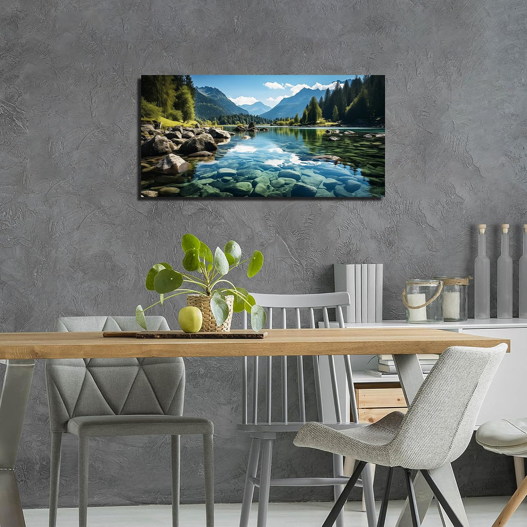 Landscape Wall Art , Mountain and Lake Wall-Decor , Natural Scenery Canvas Prints Pictures Office, Size Inches