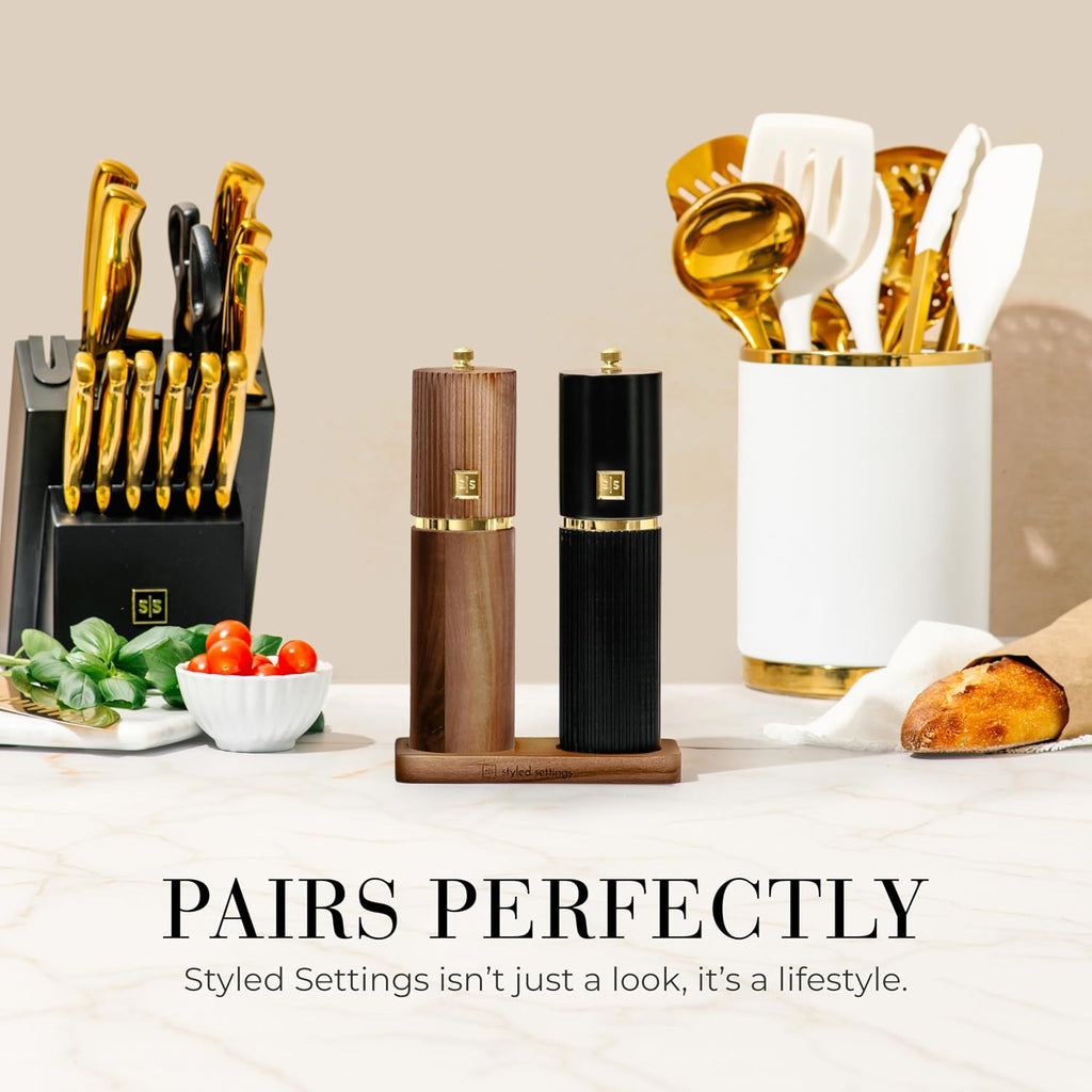 Wooden Salt and Pepper Grinder Set, Black and Dark Wood - Set of 2