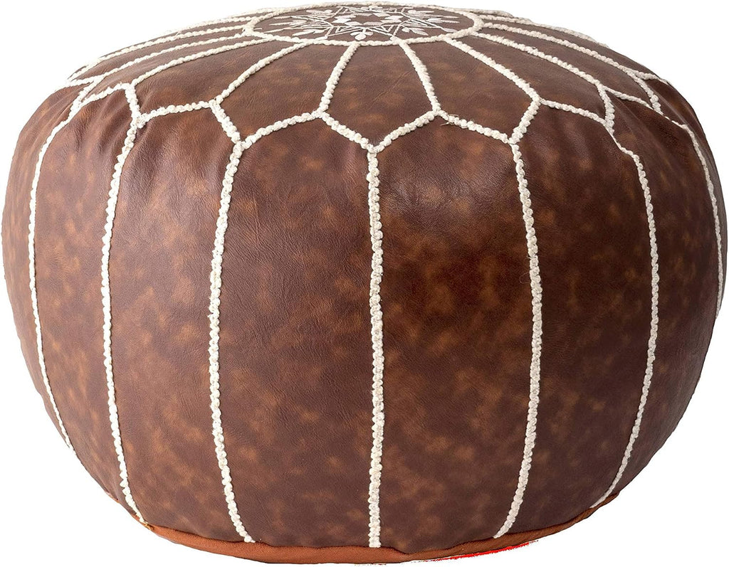 Faux Leather Brown Solid Area Ottoman, ' | Faux Leather Solid ' Pouf/Ottoman Bedroom Dining Room, Brown