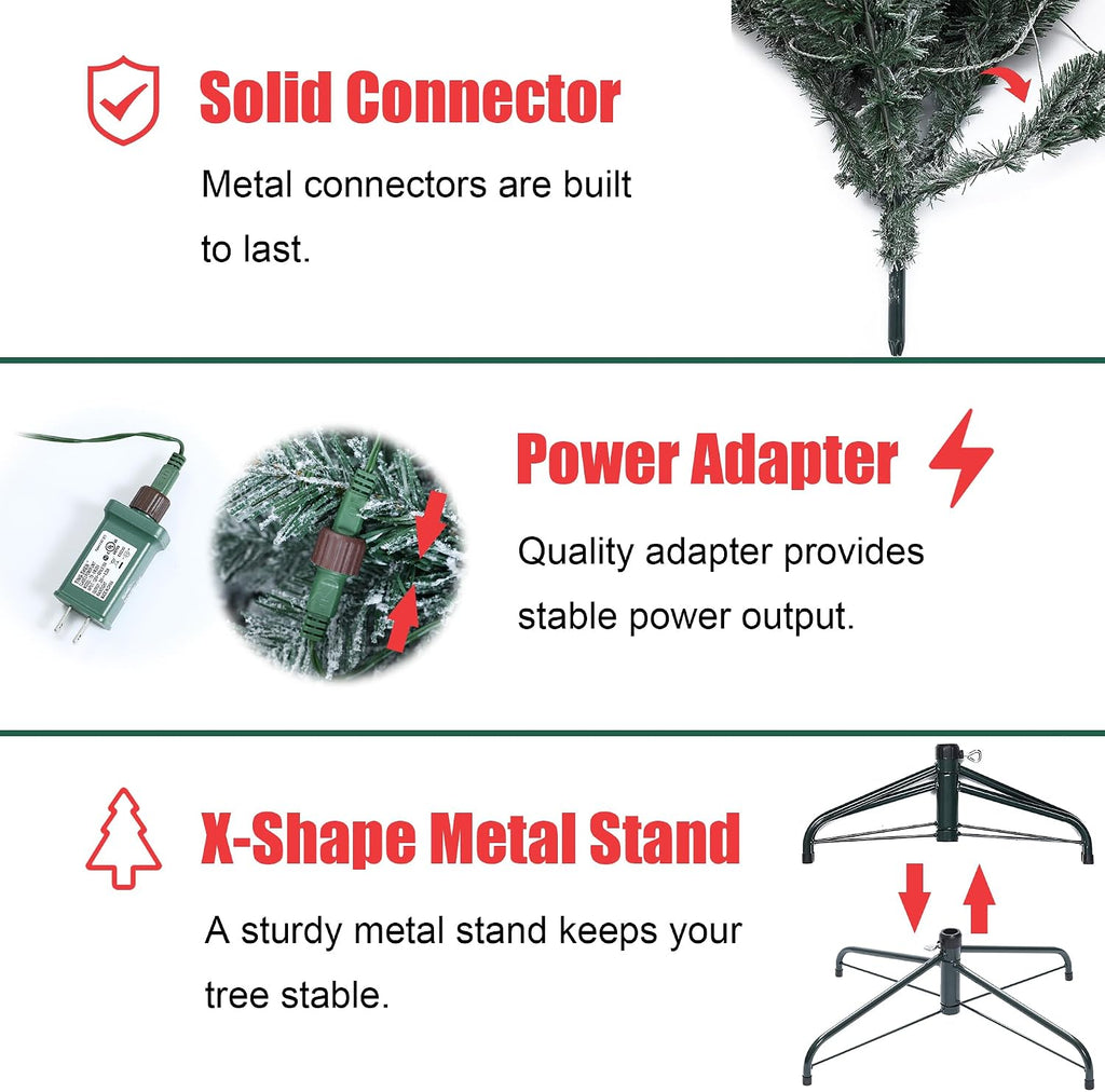 LuxenHome 7FT Prelit Flocked Slim Spruce Christmas Tree