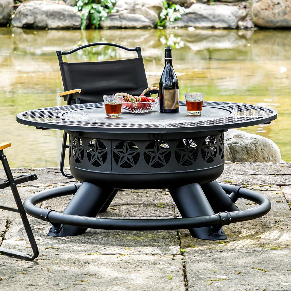 47 Inch Outdoor Fire Pit with 2 Grills, Extra Large BBQ Firepits for Outside
