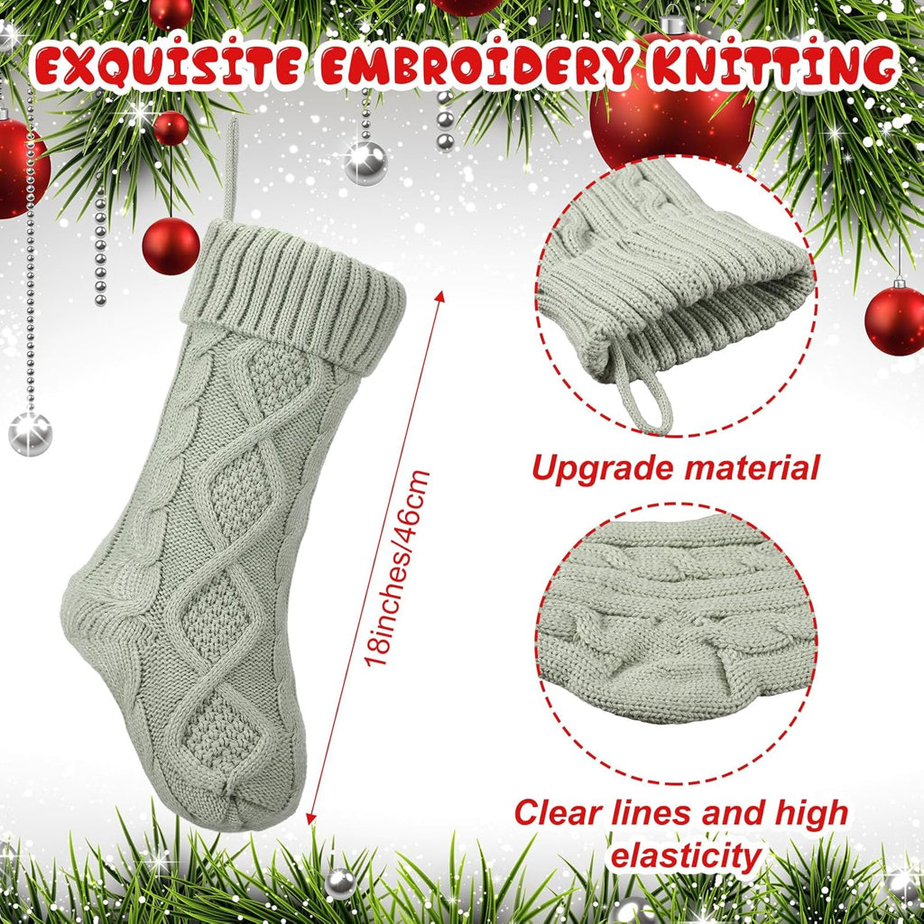 Sage Green Christmas Stockings, 18" Large Knitted Stockings - Set of 4