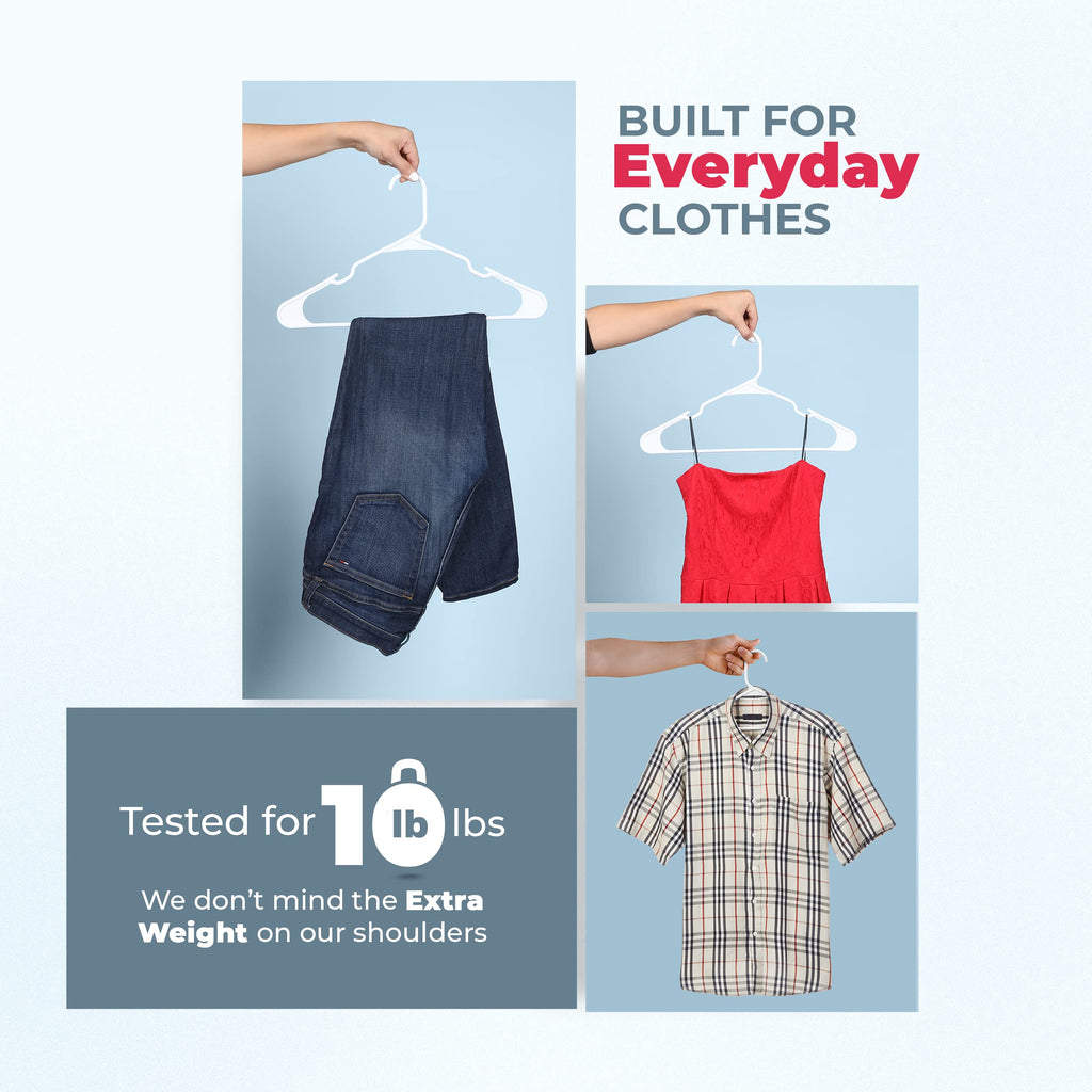 Plastic Hangers 60 Pack - Made in The USA - 6lb Capacity Standard Clothes Hangers with Notches and Reinforced Edges