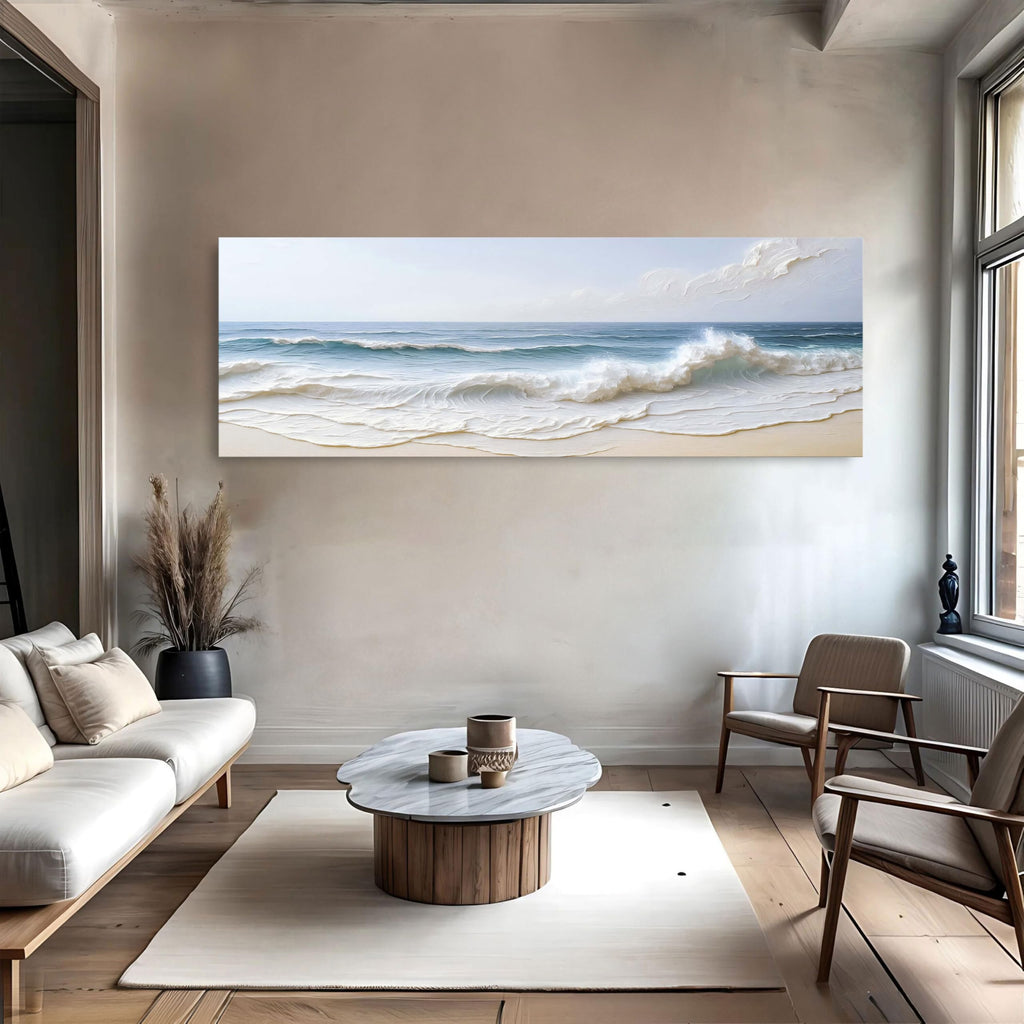 Ocean Wave Canvas Wall Art, Abstract Seascape Print, Large Beach Scene Décor, Modern Coastal Scene, Blue Seascapes