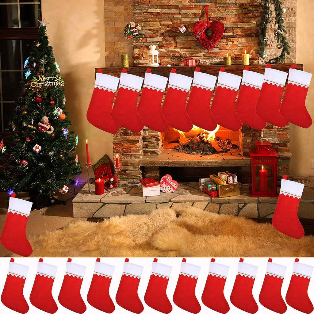 Christmas Stockings Bulk 15 Inches Red Felt Xmas Stockings Holiday Big Santa Stockings for Fireplace Hanging - Set of 24