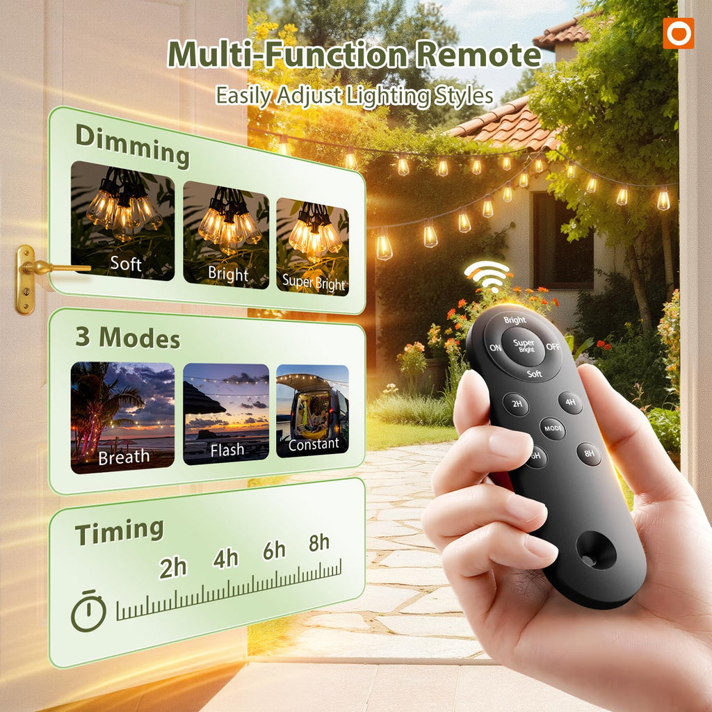 (96+6) Solar String Lights Outdoor, Waterproof Dimmable 48+4 LED