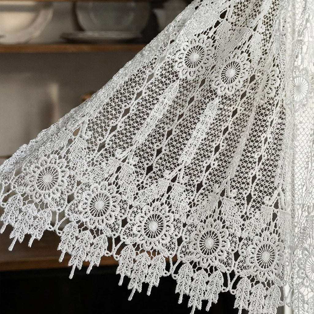 Homey Sheer Embroidered Flowers Lace Valances for Windows