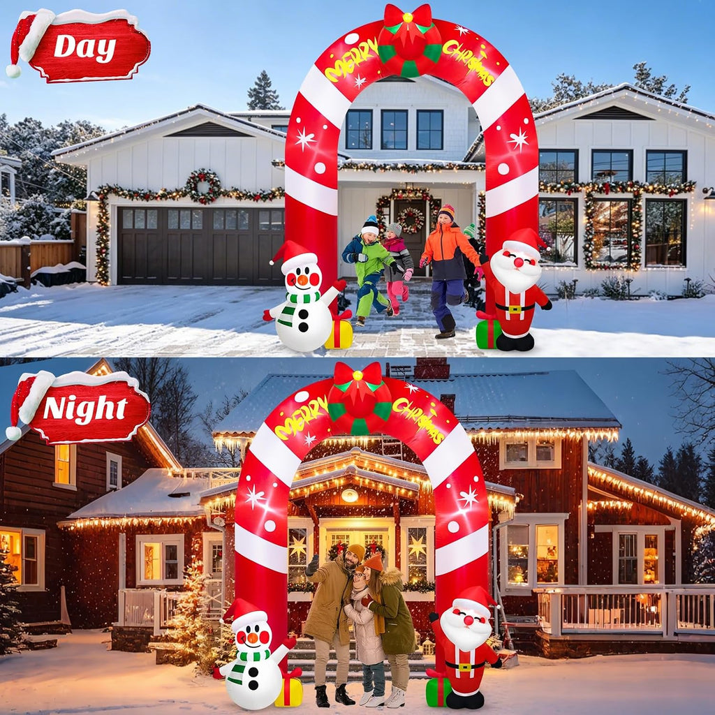 10FT Tall Christmas Inflatable Snowman and Santa Arch Decoration