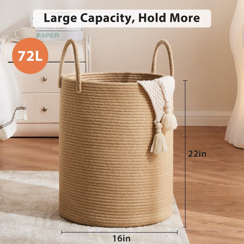 Jute Rope Laundry Hamper, 72L Tall Blanket Storage