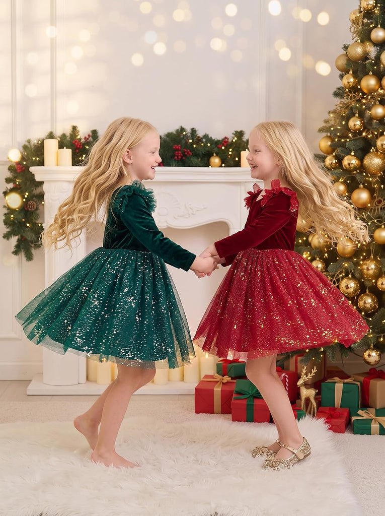 Velvet Christmas Dress Tulle Sequin Dresses Winter Party Holiday Casual Princess Dress