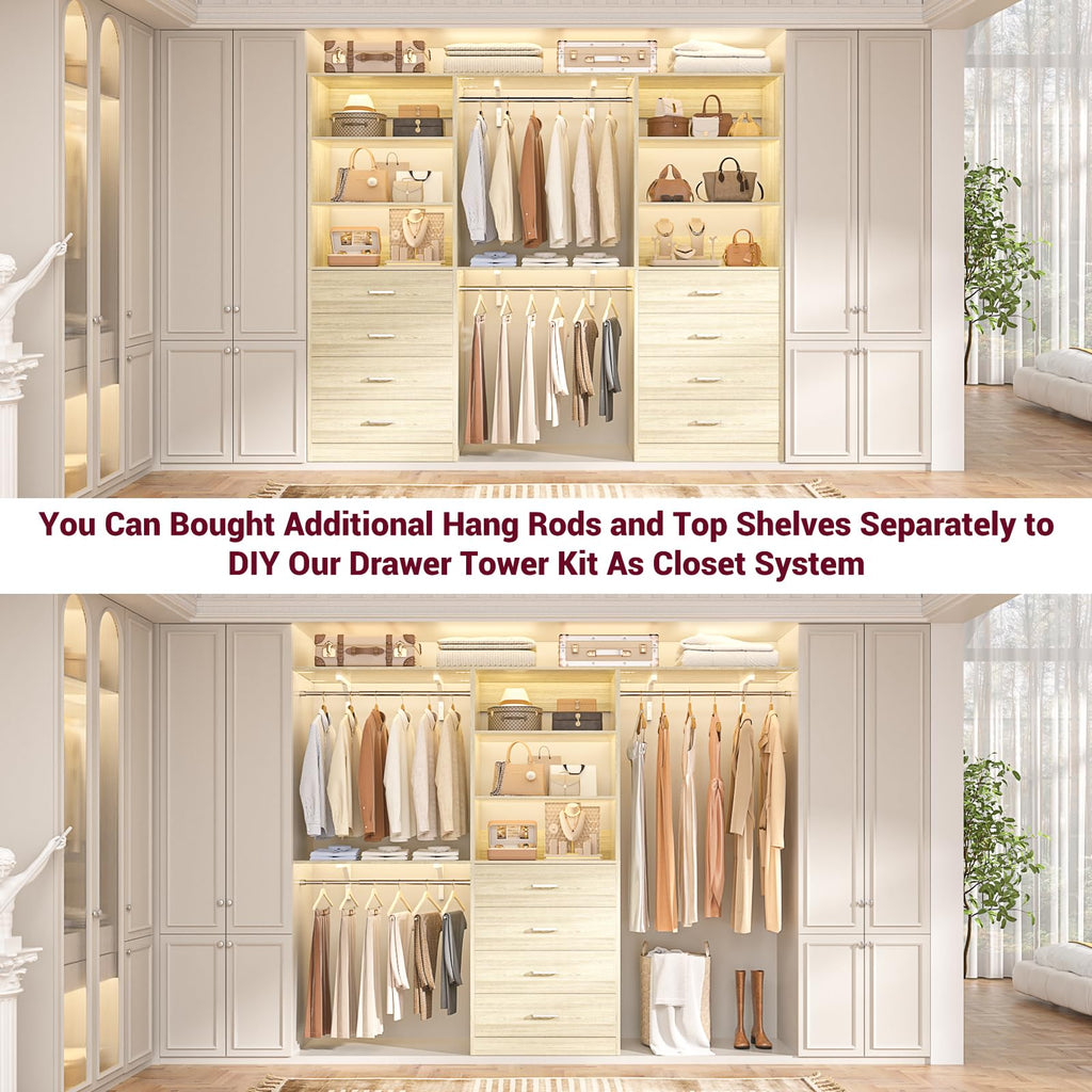 Closet Drawer System, 21.3" Wood Closet Organizer System,White Oak