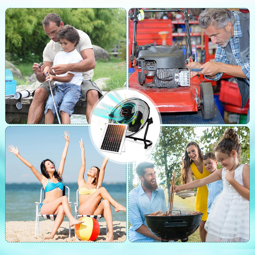 12 Inch Black Solar Panel Powered Fan, 12W 9V Portable