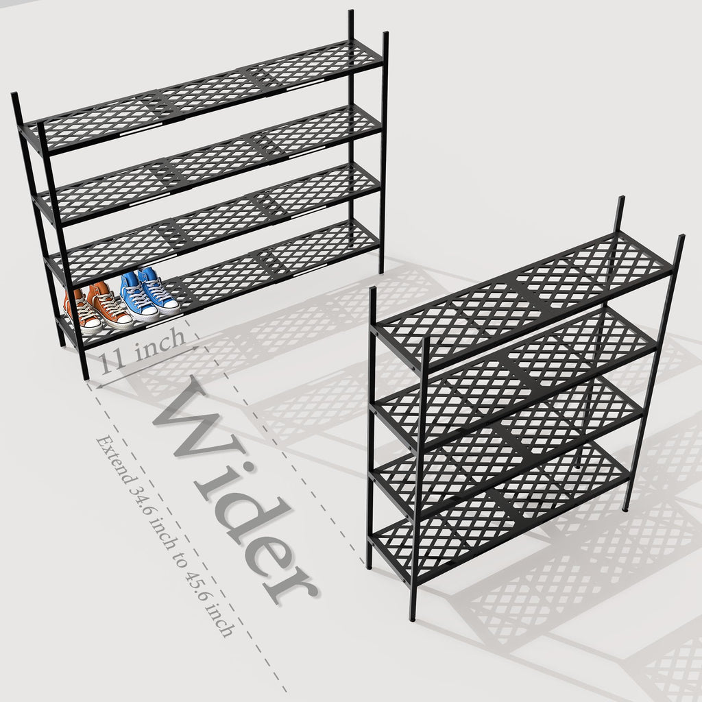 Long Expandable Metal Shoe Rack for Closet, Entryway, Garage, 4-Tier, Black