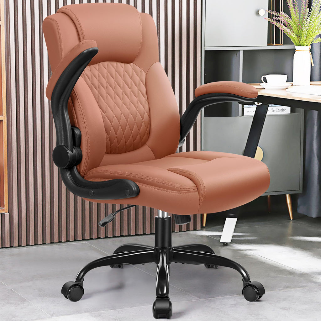 Leather Office Chair, PU Home Computer Desk Chairs with Ergonomic Back Support, 360°Swivel Free, Small Gaming Chair