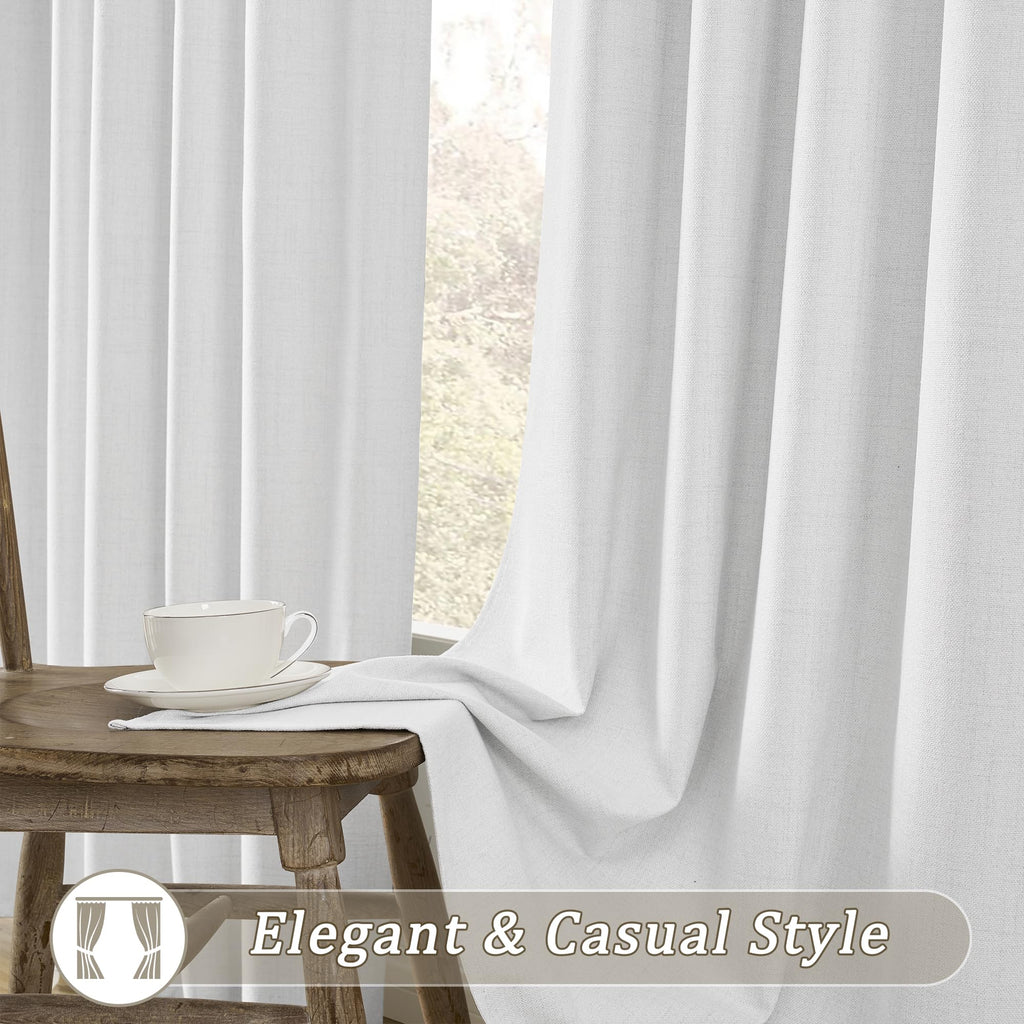 Snow White Blackout Curtains 100 Inches Long Modern Rustic Textured Back Tab Grey Backing Window Hook Draperies