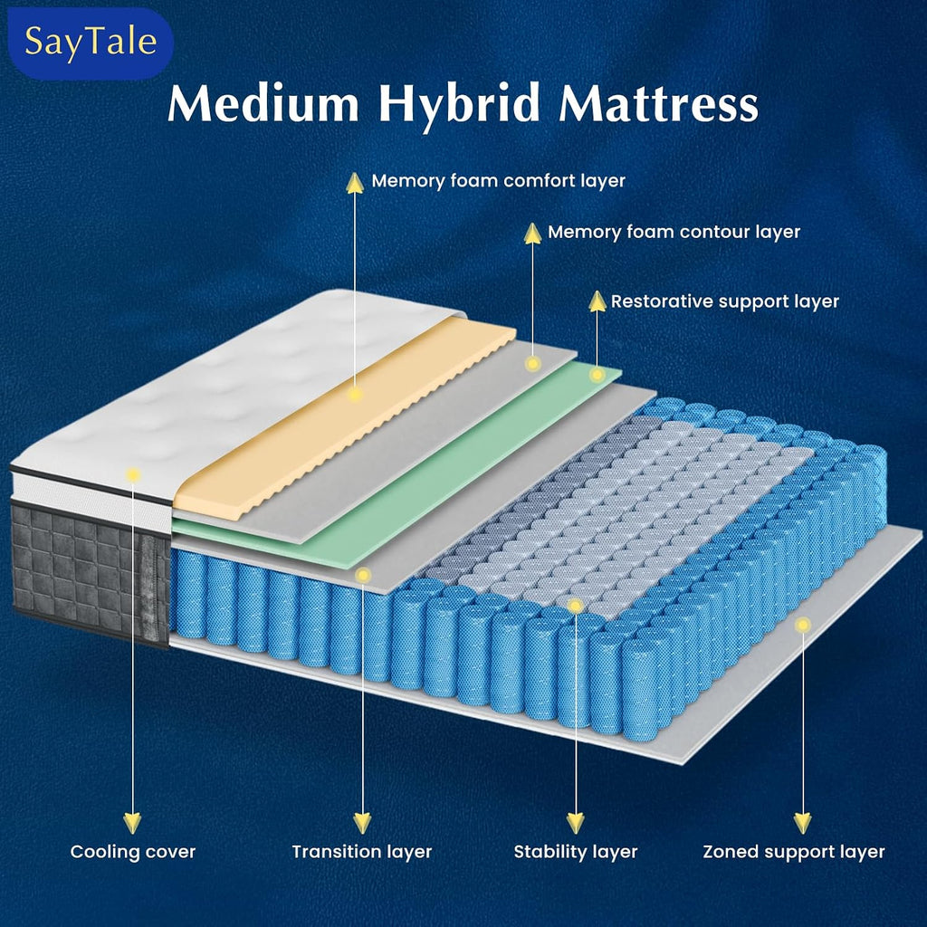 Queen Mattress, 12" Medium Firm Hybrid Mattresses, Mattress Queen Size in a Box with Individual Pocket Springs for