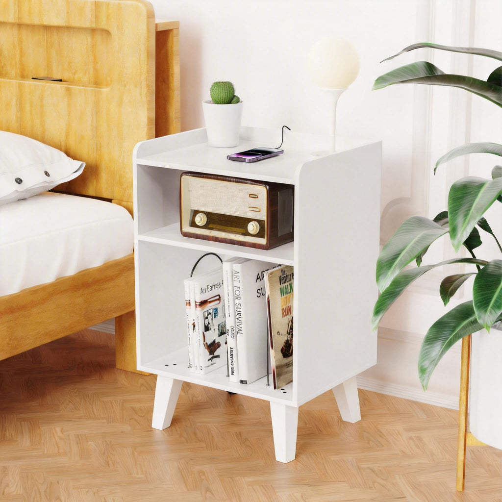 Record Player Stand, Turntable Stand with Record Storage and Charging Station & USB Ports, Record Player Table with