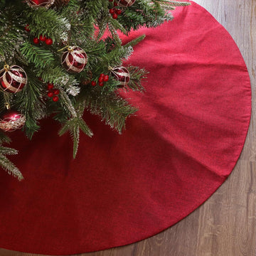 Christmas Tree Skirt Red: 48 inches Burgundy Burlap Double-Layer Plain Xmas Tree Skirt, Rustic Farmhouse Xmas Tree