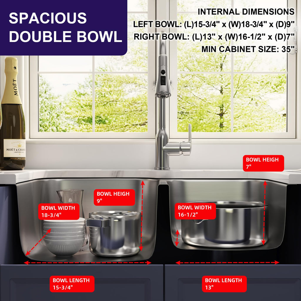 32 Inch Undermount 60/40 Double Bowl Kitchen Sink