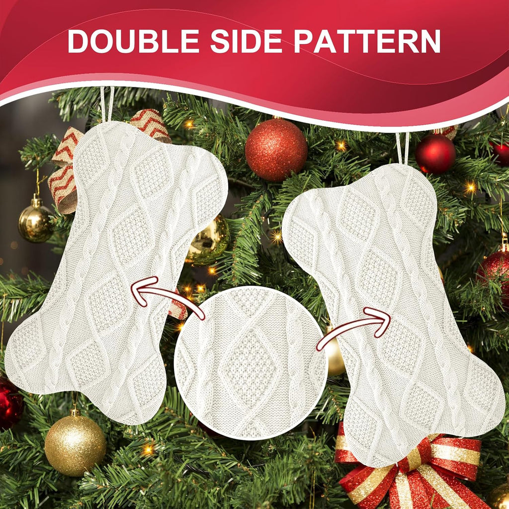 Inch Christmas Stockings,Ivory Knit Bulk Double Side Vintage Dog Xmas Stockings for Family Dogs Pets,2 Pack - Set of 2