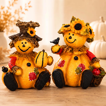 Harvest Pumpkin Figurines, Set of 2, Thanksgiving Fall Decor