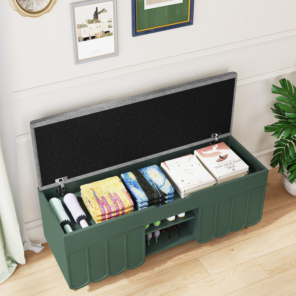 40" Upholstered Flip Top Entryway Shoe Bench, Green
