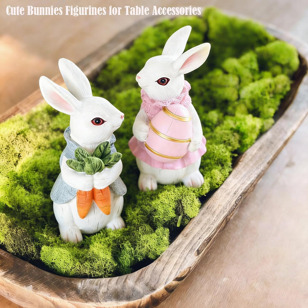 Easter Decorations - Resin White Easter Bunny - Small Bunny Statues Figurines Decor Table Centerpieces - Set of 2
