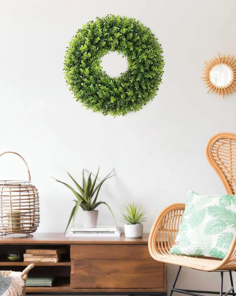 20 Inch Artificial Boxwood Wreath for Front Door, UV Resistant Outdoor Green Wreath, Waterproof Weather Resistant